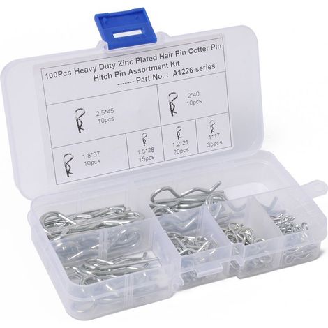 100 Pièces Assortiment de Goupilles à Ressort, Goupilles Fendues R Clips, R Cotter Pin Clips Fixation Cotter Broches en Acier Inoxydable pour Attelage, Tracteurs, Tondeuses à Gazon (1/4)