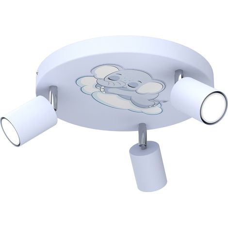 Plafonnier 3 spots orientables bleu nuage éléphant GU10