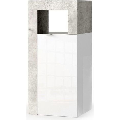 Möbel für das Badezimmer BURA – 1 Tür – Hochglanz Weiß & Betongrau – Modernes Design