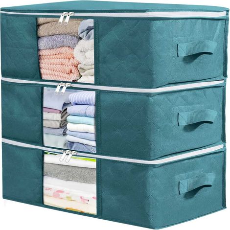Boîte De Rangement - Tissu Pliable - 48x35x20 cm - Gris Bleu - Lot De 3