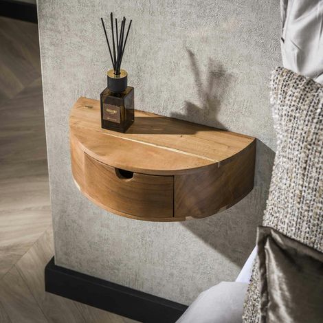 Pier Import – Table de chevet murale courbe 1 tiroir en bois d'acacia massif – Dimensions 40x20x17cm – Optimise l'espace avec style (1/5)