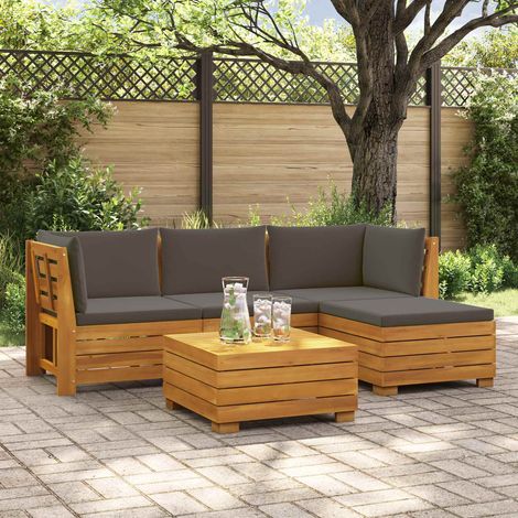 vidaXL Ensemble de canapés d'extérieur avec coussin 5 Pièce Marron