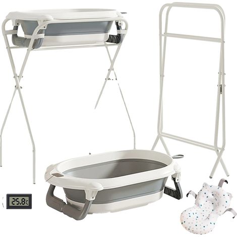 Bañera para bebé 3 en 1 con soporte, diseño ergonómico, estructura plegable, GRIS (1/2)