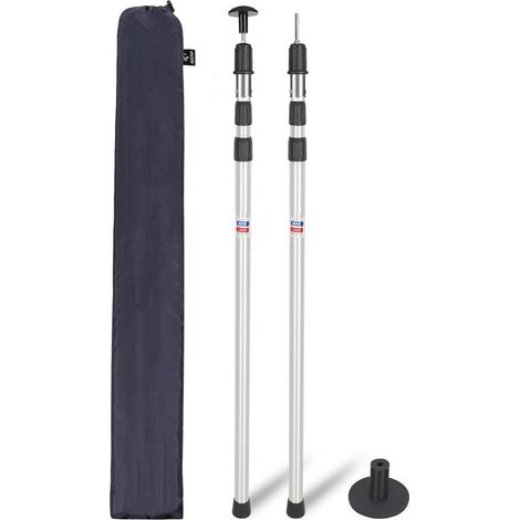 Lot de 2 mâts de Tente télescopiques, poteaux de Tente en Aluminium réglables Robustes, Barres de Camping d’Extension 230/320cm avec Capuchon de Protection pour Porche à auvent de bâche (1/5)