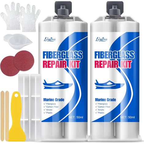 Kit de Réparation en Fibre de Verre Marin - Résine en Fibre de Verre de 100 ML pour Réparation de Rayures en Verre, Kit de Réparation de Remplissage en Fibre de Verre - Gel pour Bateaux, Jet Skis (1/5)