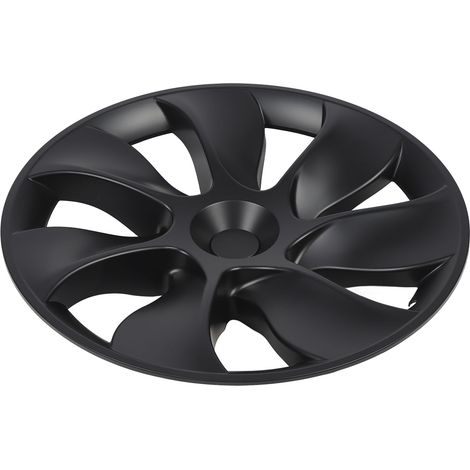 4 Enjoliveurs 19 Pouces Style Tourbillon Sportif Jante Couvercle Remplacement Tesla Model Y 2020-2023 Noir Mat (1/5)