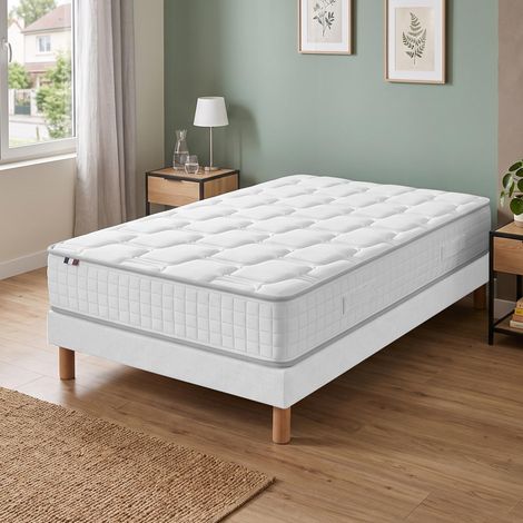 Ensemble matelas ressorts mémoire de forme ODYSEE sommier déco blanc 90x190cm (1/5)
