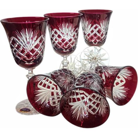 Copas de vino de cristal rubí de 220 ml con diseño de piña. (1/5)