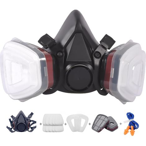 Ensemble de masques réutilisables pour peinture, gaz, poussière, polissage à la machine, vapeurs organiques avec filtre en coton pour taches, pulvérisation de voiture, ponçage et coupe, bricolage et (1/5)