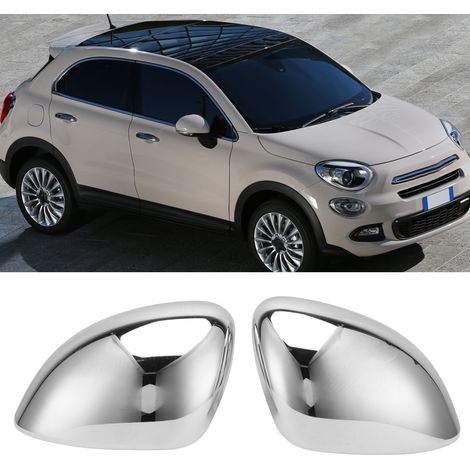 2PCS Coques Rétroviseurs Extérieurs Chromé Brillant Adhésif pour FIAT 500X 2014-2019