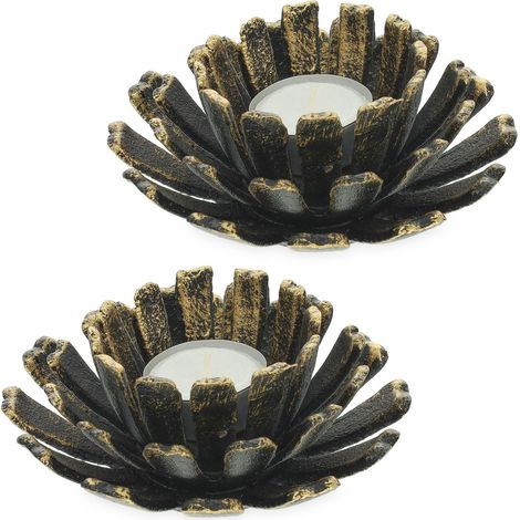 Porte-Bougies, Lot de 2, Design Fleur, bougeoir Fonte, intérieur, extérieur, HxD: 6x13,5 cm, Bronze (1/5)