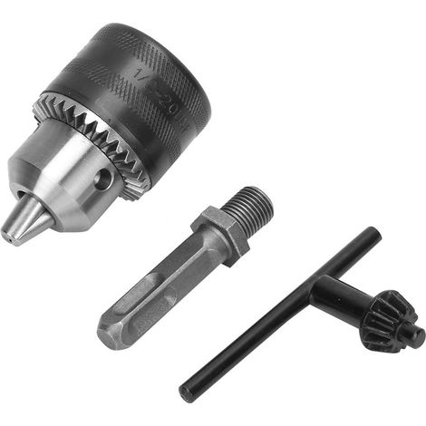 Mandrin de perçage 1,5-13mm, cône 1/2-20UNF, à clé, avec queue carrée et tige de conversion 4 pits, pour perceuse. (1/5)