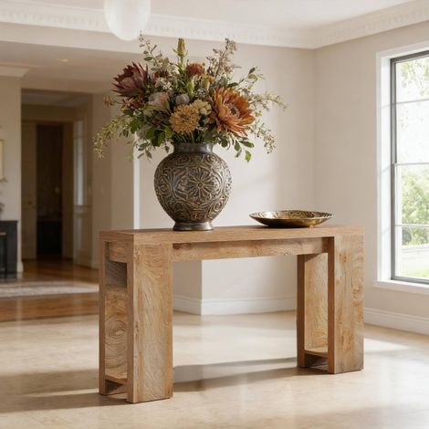 Tavolo consolle 176.0x36.5x23.0 cm, design extra lungo e compatto, stile rustico, in legno marrone (1/5)