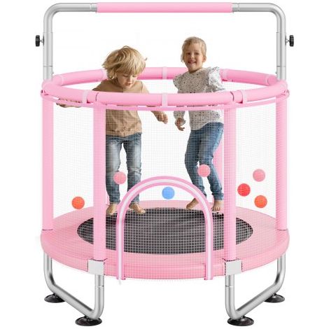 Kindertrampolin Trampolin Mini Freizeittrampolin 147 cm für Kleinkinder einstellbar mit Sicherheitsnetz & Basketballkorb, Geburtstagsgeschenk Weihnachtsspielzeug für Kinder ab 3 Jahren Rosa (1/5)
