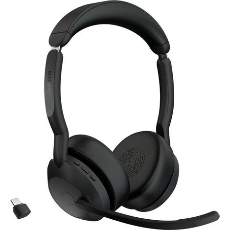 Jabra Evolve2 55 Auriculares Estéreo Inalámbricos con Tecnología Jabra Air Comfort, Micrófonos con Cancelación de Ruido y ANC, para Plataformas UC como Zoom y Google Meet, Negro (1/3)