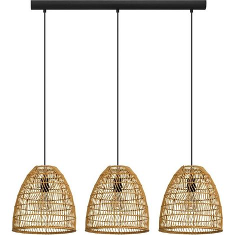 Lampe suspendue Ayesgarth Wood Nature E27 3x40w L: 91cm B: 21cm H: 110cm Dimmable (1/3)