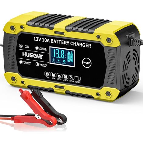 Chargeur Batterie Lithium 12V10A, Maintien de Charge Batterie Voiture avec Réparation Auto, LiFePO4 Battery Charger Intelligent avec Écran LCD, pour Voiture/Moto/Camion/AGM/Gel/Wet/SLA (1/5)