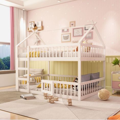 Litera infantil 140x200 cm con escalera, blanca, de madera, sin colchón FloraGrace (1/5)