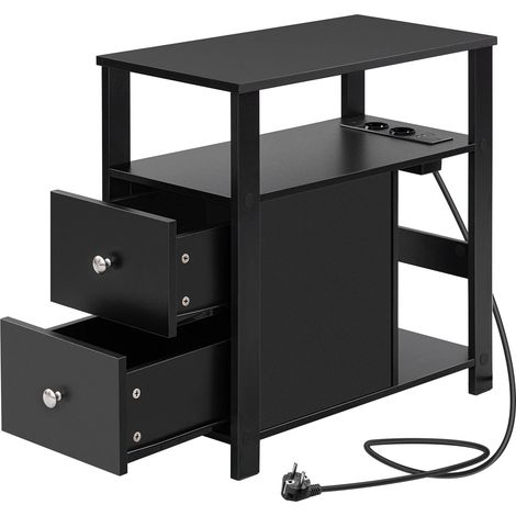 Tavolino stretto nero con prese e spazio contenitore 60 x 30 x 35 cm (1/5)