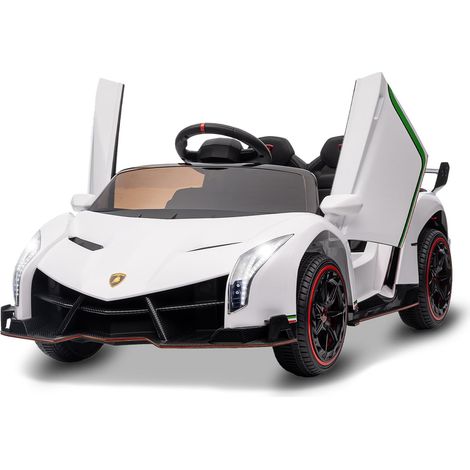 Lunsy – Lamborghini Elektroauto für Kinder 12V – 2 Sitze, 2 Motoren, 2,4G Fernbedienung, Bluetooth, USB, MP3, Hupe, Vorwärts/Rückwärts, zugelassenes Kinderfahrzeug ab 3 Jahren, Weiß (1/5)