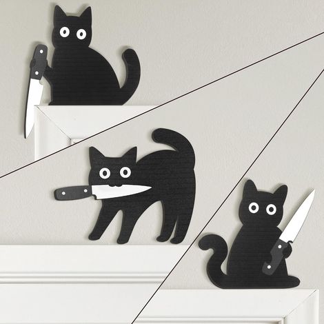 Lustige Wanddekoration mit schwarzer Katze – 3-teiliges Wanddeko-Set aus Holz – Einzigartiges Geschenk für Katzenliebhaber – Festliche Wohndekoration (1/3)