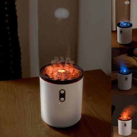 Humidificateur Volcano avec Brume de Méduse, 450ml Diffuseur d'huile Essentielle de Brouillard de Méduse, Diffuseur de Flamme
