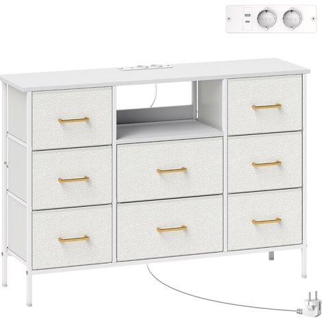 Cassettiera in tessuto a 8 cassetti con stazione di ricarica, acciaio, bianco crema, HOMVRA (1/5)