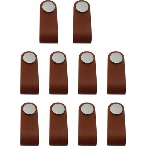 Poignées de meuble en cuir, marron, lot de 10 — Adaptées aux tiroirs et placards (1/4)