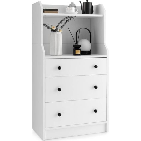 Goplus – Commode enfant 3 tiroirs avec 2 étagères ouvertes – Dispositif anti-basculement – Dimensions 58x36x111cm – Bois d'ingénierie durable (1/5)