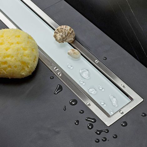 Canalina scarico doccia 55cm con coperchio in vetro bianco CB-550 kamalu
