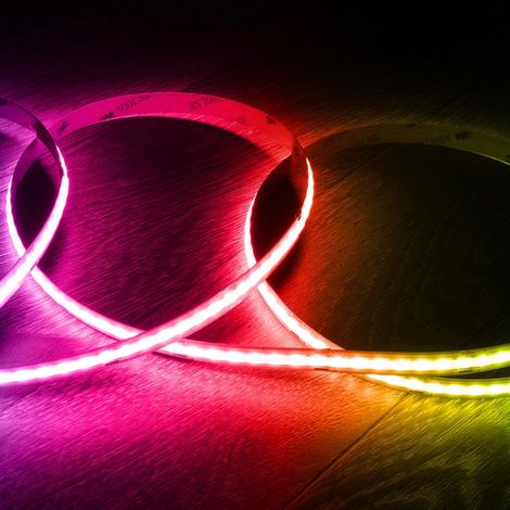 Bobina 5m Striscia LED 24V RGB COB 420 LED/m 18W/m Larga 10mm IP20 Taglio 5cm RGB (1/5)