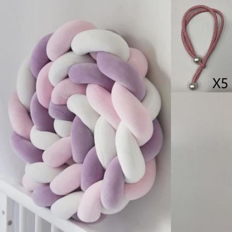 Tour de lit bébé - INSFITY - Tresse 3m - Douce et Confort - Maintien par cordon - Violet Blanc Rose (1/4)