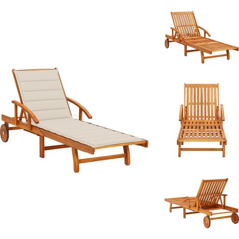 The Living Store Chaise longue de jardin avec coussin Bois d'acacia solide - Chaise longue bois acacia (1/5)
