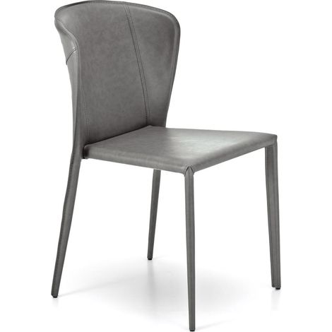 4x Sedia in similcuoio e seduta grigio chiaro 49x56x82h cm (1/5)