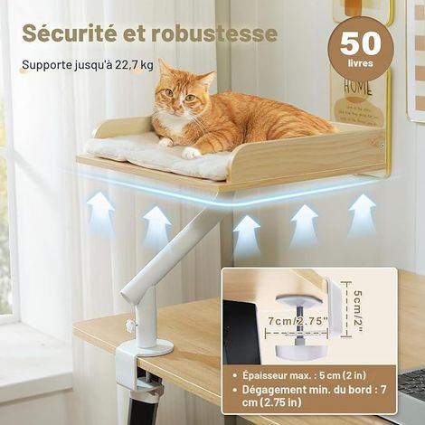 PAWZ Road Lit pour chat de bureau, lit en bois pour intérieur, panier pour chat, pivotant à 360° et réglable en hauteur, hamac pour chat avec griffoir, supporte jusqu’à 23 kg, beige (1/4)