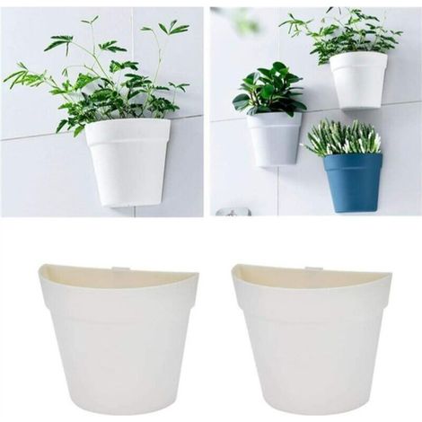 Lot de 2 pots de fleurs muraux en plastique à suspendre pour intérieur et extérieur Blanc crème (1/5)