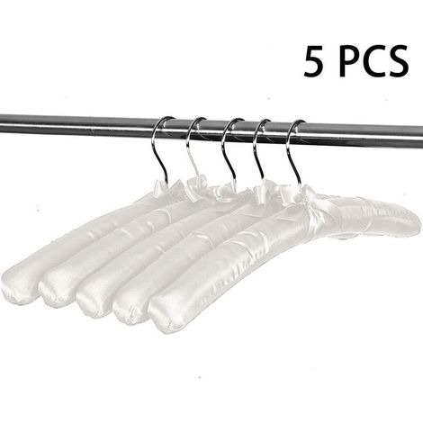 Set of 5 padded satin hangers, sweater hangers, wedding dress hangers, soft silk fabric hangers without bumps for blouses, coats, white (1/5)