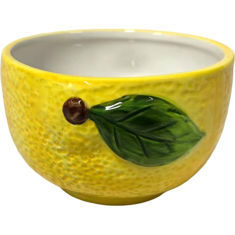 Cuenco limón de cerámica amarillo con hoja verde 12 cm