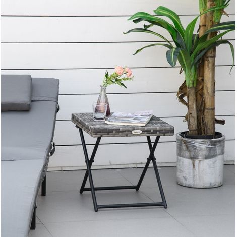 MODFU – Table basse de jardin pliante 40x40x40 cm rotin synthétique – Structure métallique thermolaquée – Charge 30 kg, format pliant – Balcon ou terrasse – Gris (1/5)