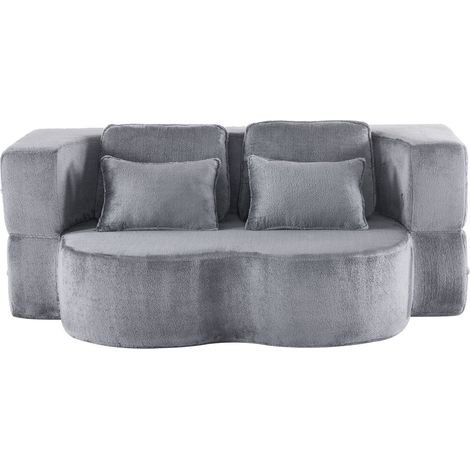 Divano letto da terra pieghevole blu grigio con 4 cuscini MODENUIT (1/5)