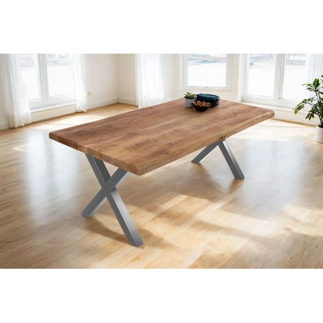 Esstisch Baumkante massiv Mango 200 x 100 X-Gestell silber CALI (1/5)