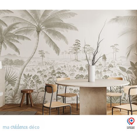 Papier peint : Feuilles et courbes 2 - Intissé - L.200 x H.280 cm - Vert blanc (1/3)