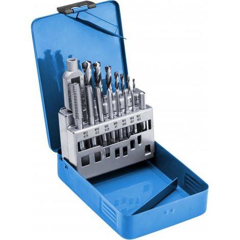 Högert Technik Set mit Metallbohrern und Gewindeschneidern 15 Werkzeuge (1/2)