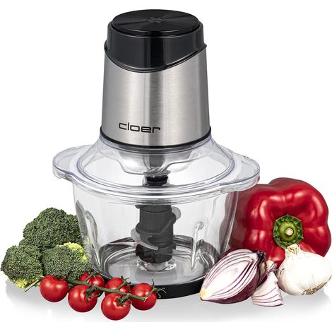 Hachoir électrique universel, 6 lames en acier inoxydable, Pour fruits, légumes, noix, viande, 400 W, Fonction pulsation à une main, Bol en verre de 1200 ml, Verre/acier inoxydable (1/5)