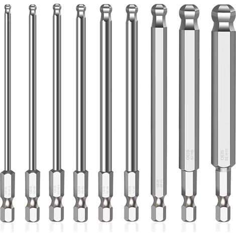 9 pièces 1/4 pouce Hex Embout Visseuse Aimanté, 100mm Embout Visseuse Long Aimanté (Taille: H1,5/2/2,5/3/4/5/6/8/10mm) (1/5)
