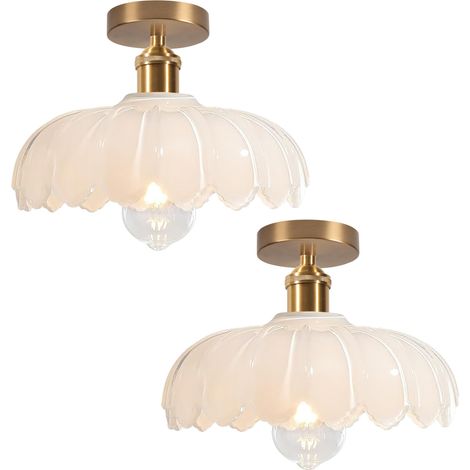 2PCS Plafonnier En Verre Lampe De Plafond En Cristal Plafonnier Rétro Lustre Moderne E27 Pour Couloir Cuisine Salle À Manger Blanc