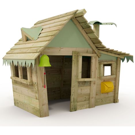 Wickey Casita wooden playhouse with windows and wooden roof in light green