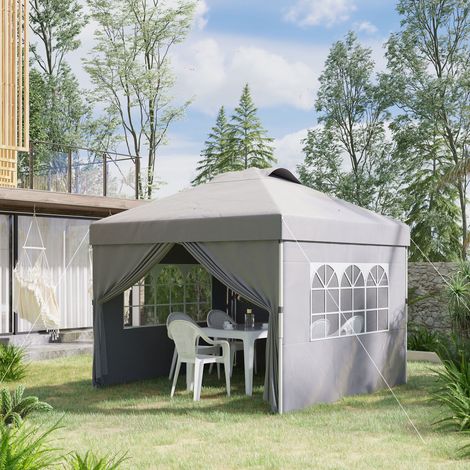 Gazebo/tendone pieghevole 3x3 con altezza regolabile, pannelli laterali, finestre di ventilazione e borsa per il trasporto con ruote.