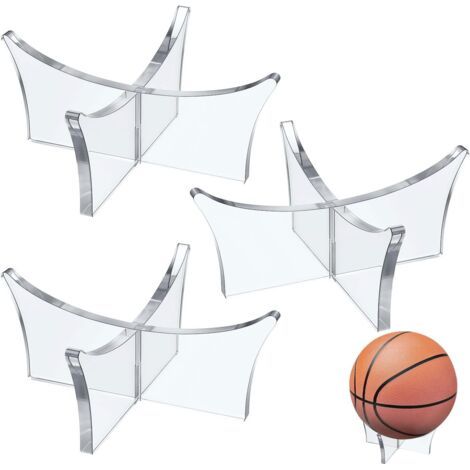 BUNTHAUS Lot de 4 supports de rangement en acrylique pour ballons de football, basket-ball, rugby, volley-ball, sport, trophée, autographe (transparent) (1/4)