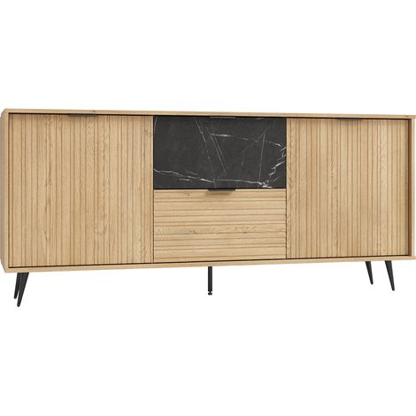 Buffet long 2 portes 2 tiroirs Luka Bois et Noir (1/5)
